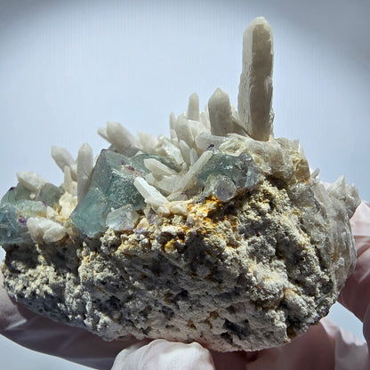 Große Phantom Fluorit, zonal, Quarz, Orthoklas Stufe Brandberg, Namibia 81*71*47mm #12363