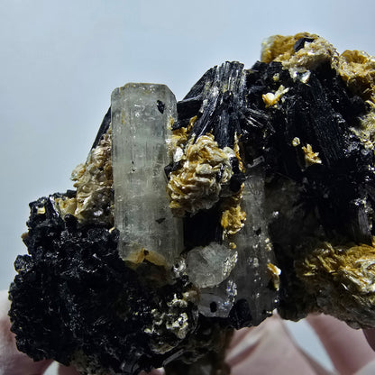 Tourmaline Schorl, Goshenite, Béryl, Muscovite sur gangue Erongo, Namibie 64*59*43mm #12385