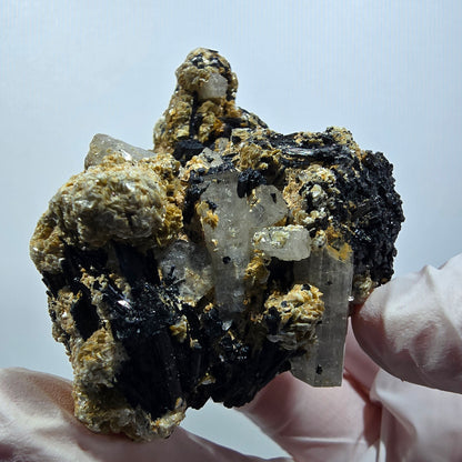 Tourmaline Schorl, Goshenite, Béryl, Muscovite sur gangue Erongo, Namibie 64*59*43mm #12385