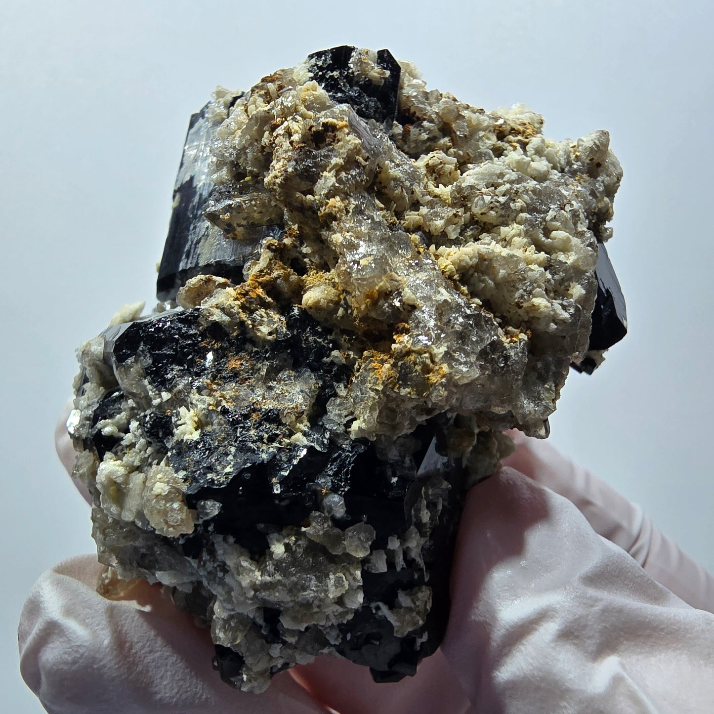 Schörl Turmalin, Hyalit Opal, Rauchquarz, Orthoklas Erongo, Namibia 55*45*34mm #12404