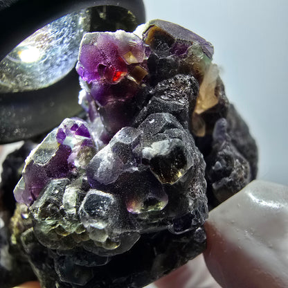 Bunte Phantom Fluorit, Schörl Turmalin, Rauchquarz, Muskovit Erongo, Namibia 65*61*31mm #12425