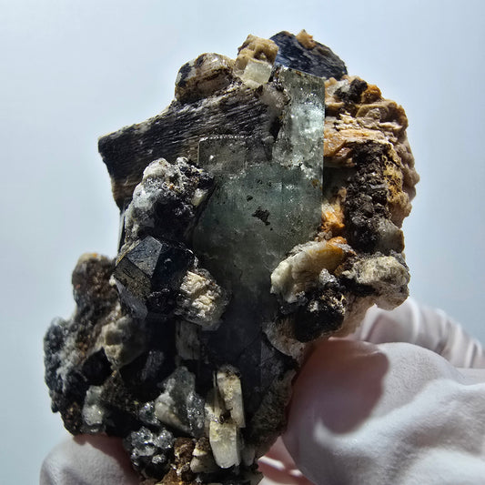 Schörl Turmalin, Aquamarin, Hyalit Opal, Orthoklas Erongo, Namibia 52*36*28mm #12437