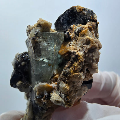 Schörl Turmalin, Aquamarin, Hyalit Opal, Orthoklas Erongo, Namibia 52*36*28mm #12437