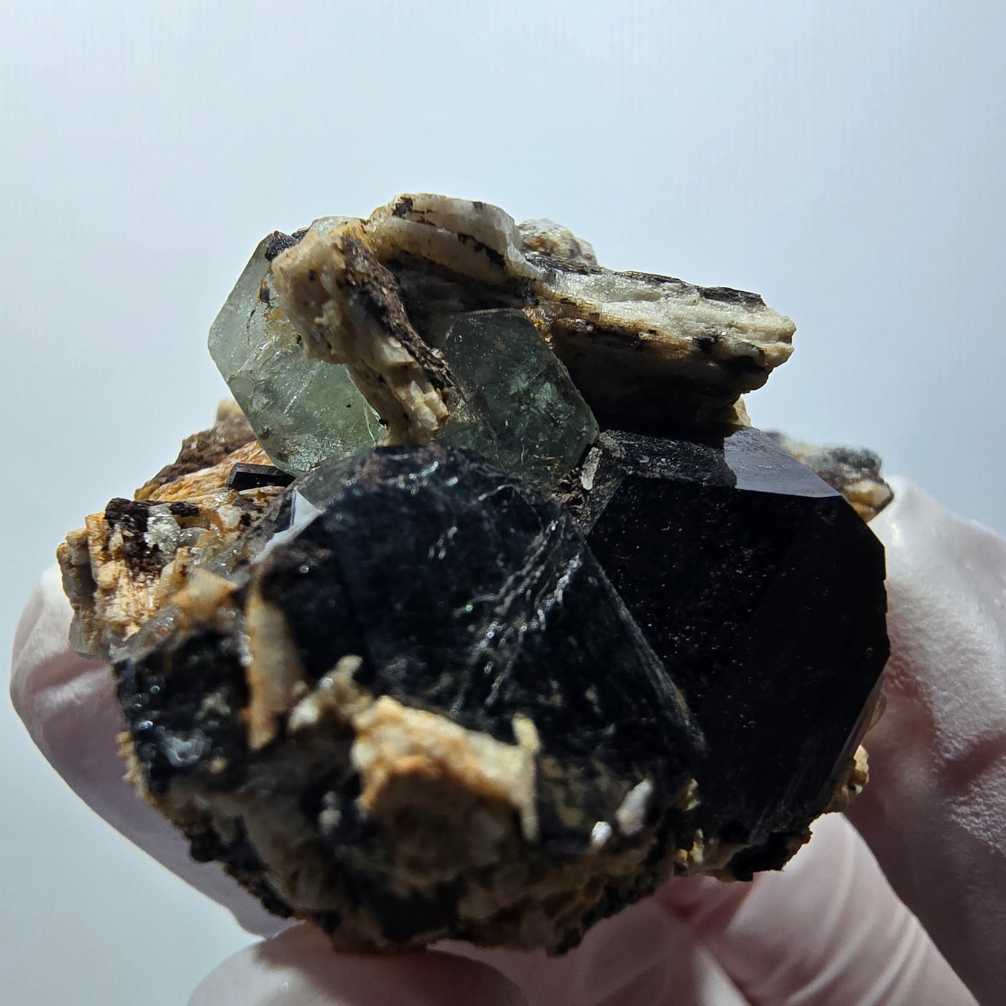 Schörl Turmalin, Aquamarin, Hyalit Opal, Orthoklas Erongo, Namibia 52*36*28mm #12437