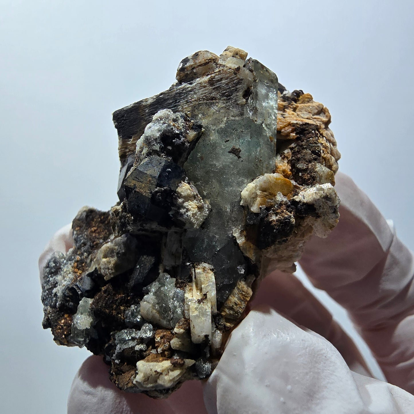 Schörl Turmalin, Aquamarin, Hyalit Opal, Orthoklas Erongo, Namibia 52*36*28mm #12437