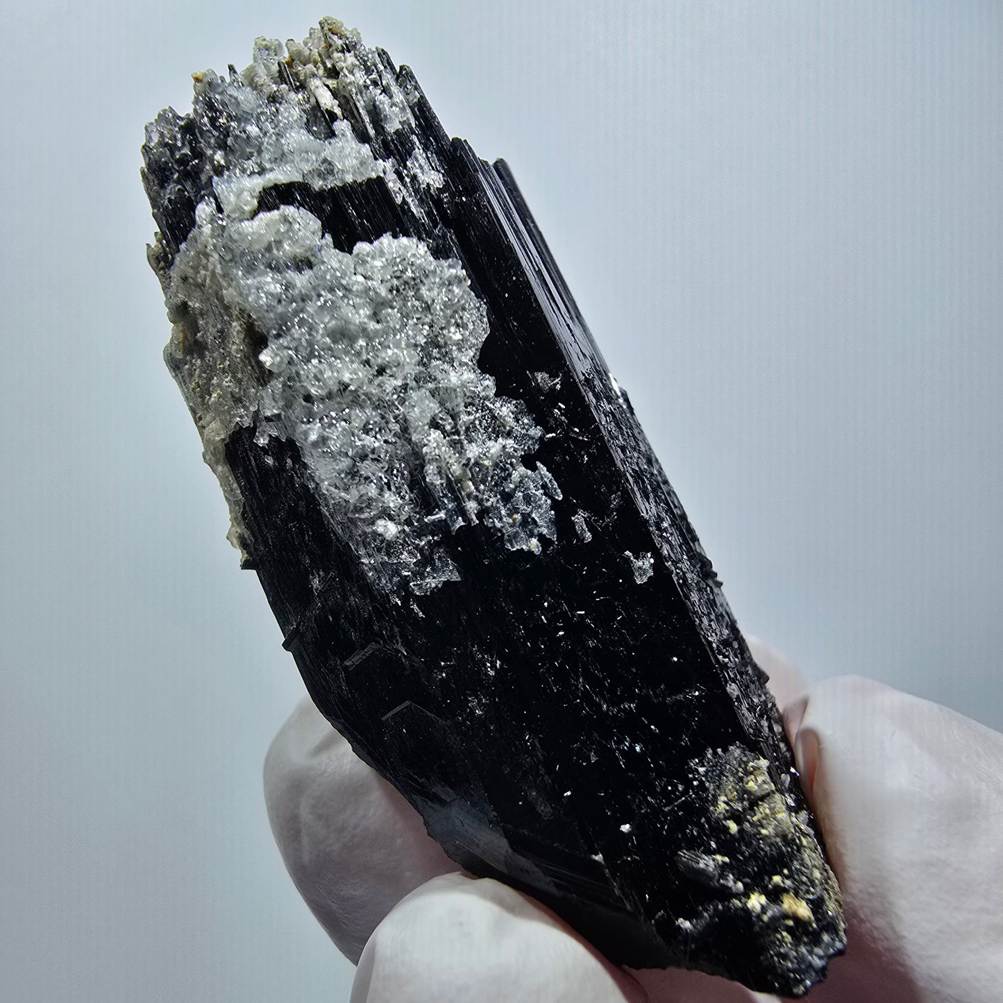 Seltener Schörl Turmalin mit Hyalit Opal, Rauchquarz Erongo, Namibia 52*25*19mm #12445