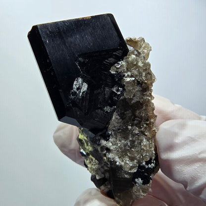 Symmetrische Schörl Turmalin, Hyalit Opal, Rauchquarz Stufe Erongo, Namibia 52*30*27mm #12453