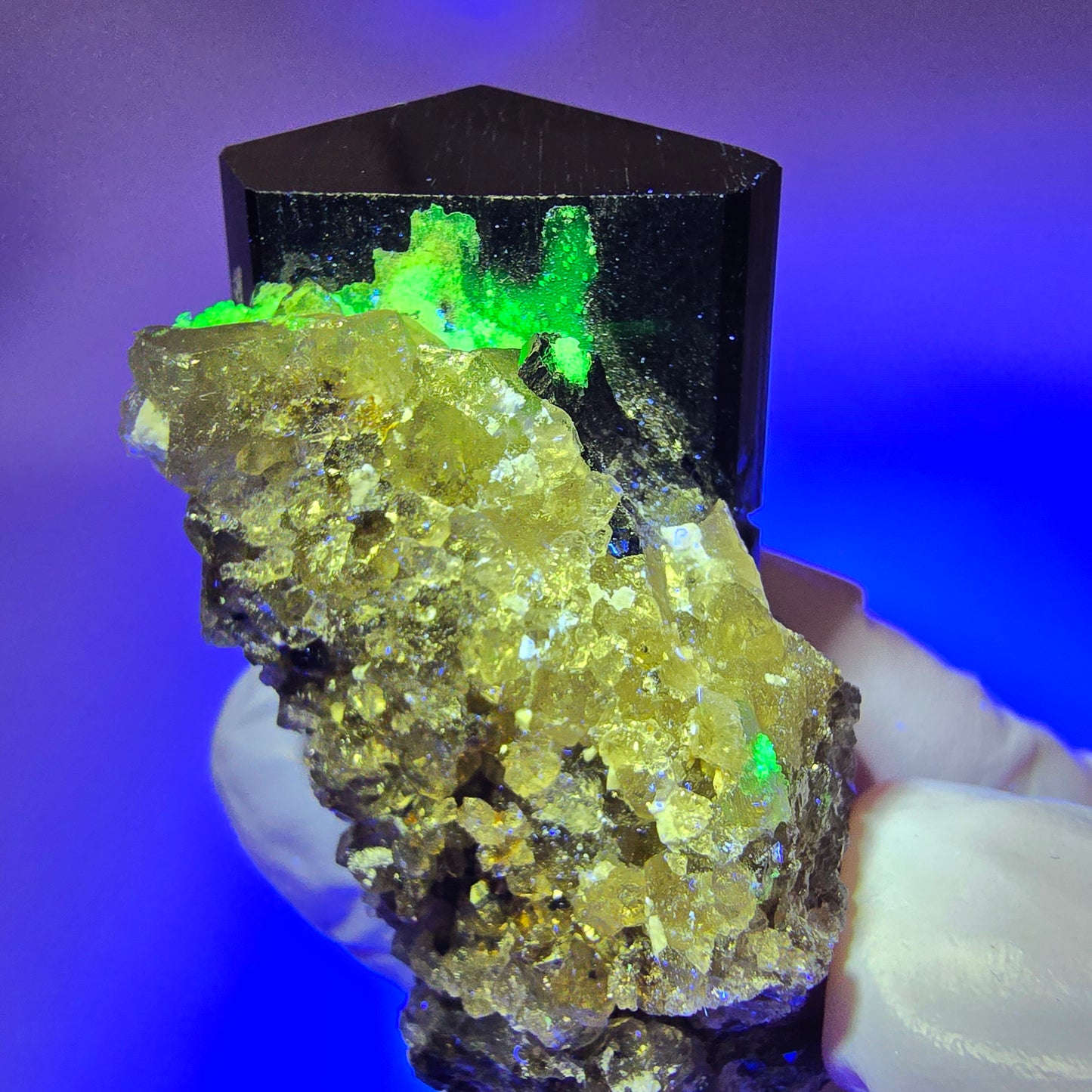 Symmetrische Schörl Turmalin, Hyalit Opal, Rauchquarz Stufe Erongo, Namibia 52*30*27mm #12453