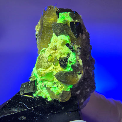 Symmetrische Schörl Turmalin, Hyalit Opal, Rauchquarz Stufe Erongo, Namibia 52*30*27mm #12453