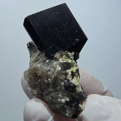 Symmetrische Schörl Turmalin, Hyalit Opal, Rauchquarz Stufe Erongo, Namibia 52*30*27mm #12453