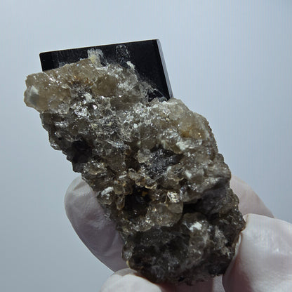 Symmetrische Schörl Turmalin, Hyalit Opal, Rauchquarz Stufe Erongo, Namibia 52*30*27mm #12453