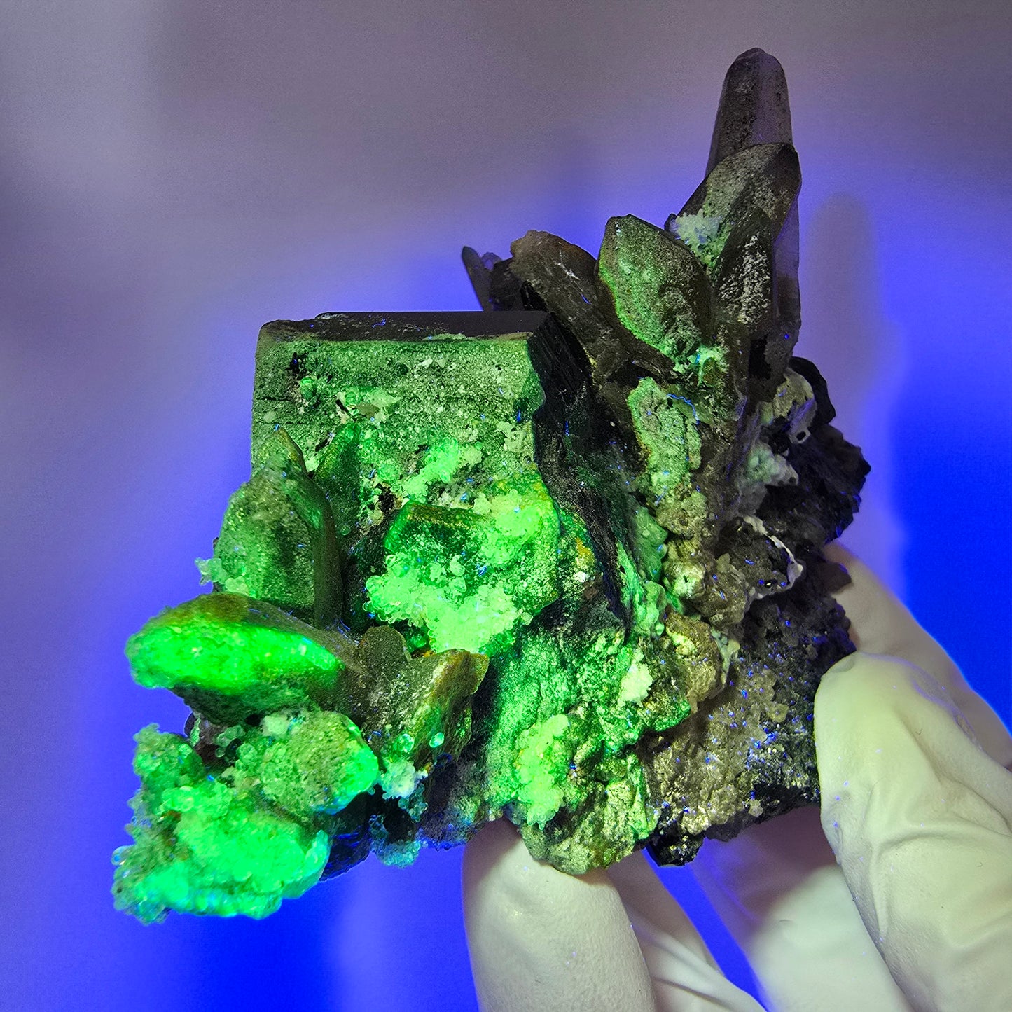 Symmetrische Schörl Turmalin, Hyalit Opal, Rauchquarz Stufe Erongo, Namibia 100*72*65mm #12471