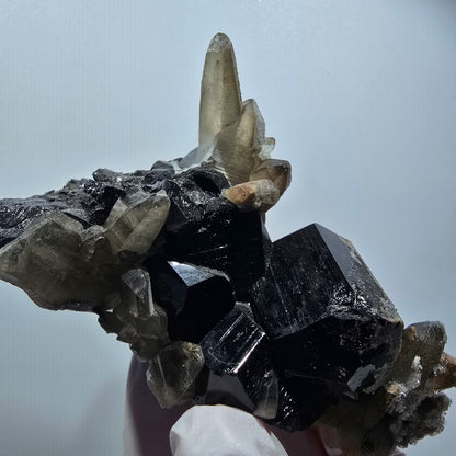 Symmetrische Schörl Turmalin, Hyalit Opal, Rauchquarz Stufe Erongo, Namibia 100*72*65mm #12471