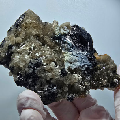 Symmetrische Schörl Turmalin, Hyalit Opal, Rauchquarz Stufe Erongo, Namibia 100*72*65mm #12471