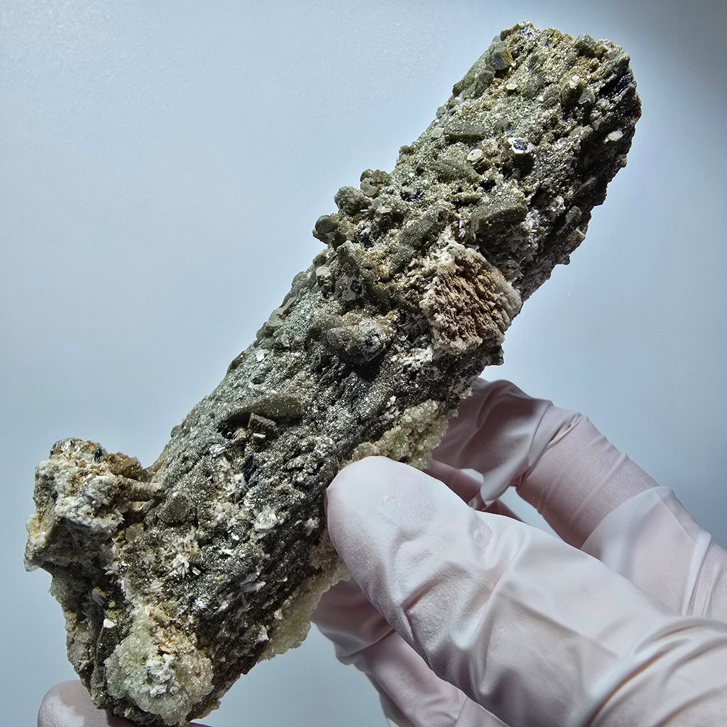 Große Schörl Turmalin, Hyalit Opal, Muskovit Stufe Erongo, Namibia 119*46*42mm #12477