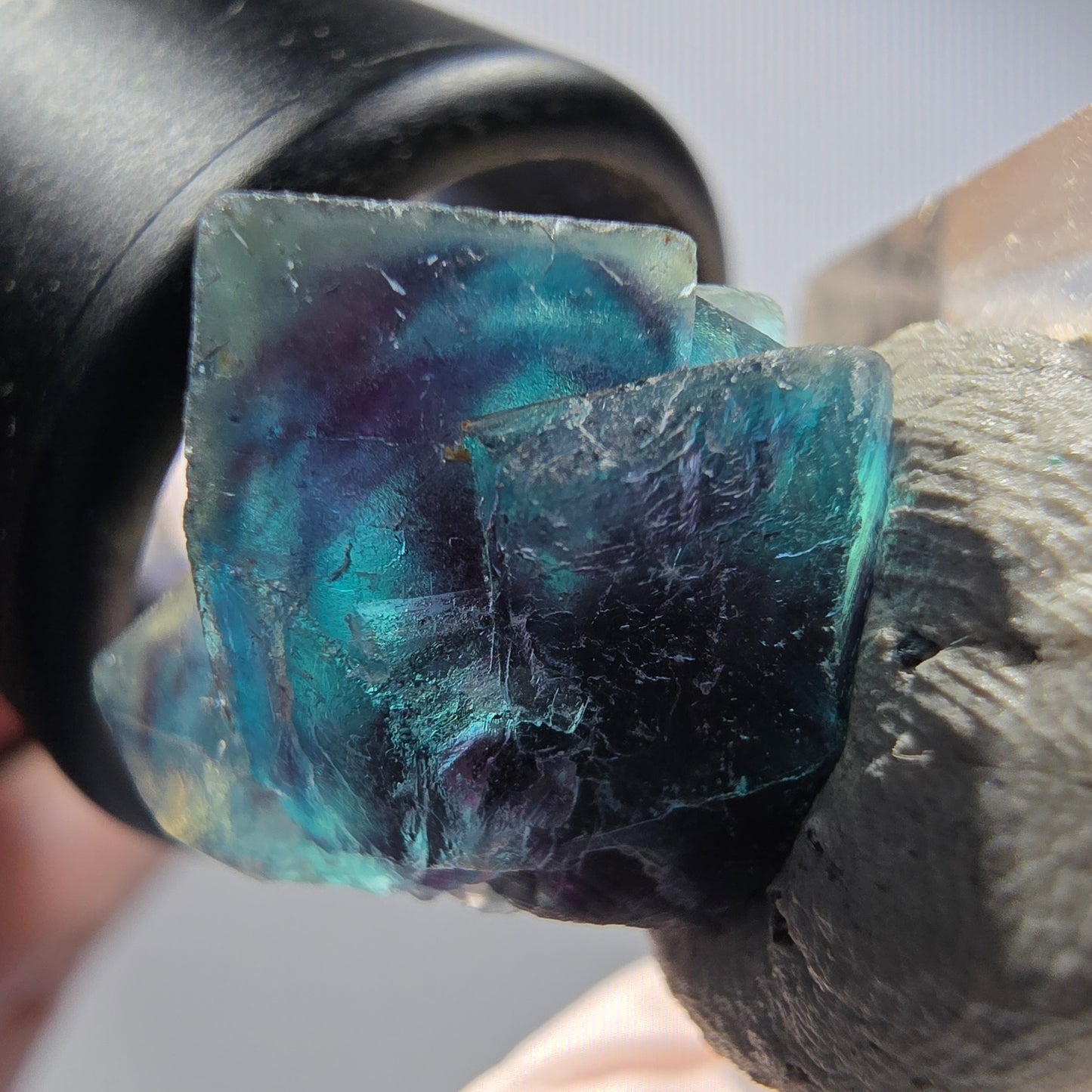 Fluorite fantôme en cube sur matrice, bleu, Butterfly Pocket, Okorusu, Namibie 19*15*14mm #12541
