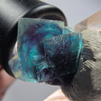 Fluorite fantôme en cube sur matrice, bleu, Butterfly Pocket, Okorusu, Namibie 19*15*14mm #12541