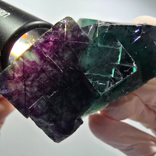 Phantom Fluorit Würfel Stufe, parkettiert grün lila Okorusu, Namibia 70*42*32mm #12546