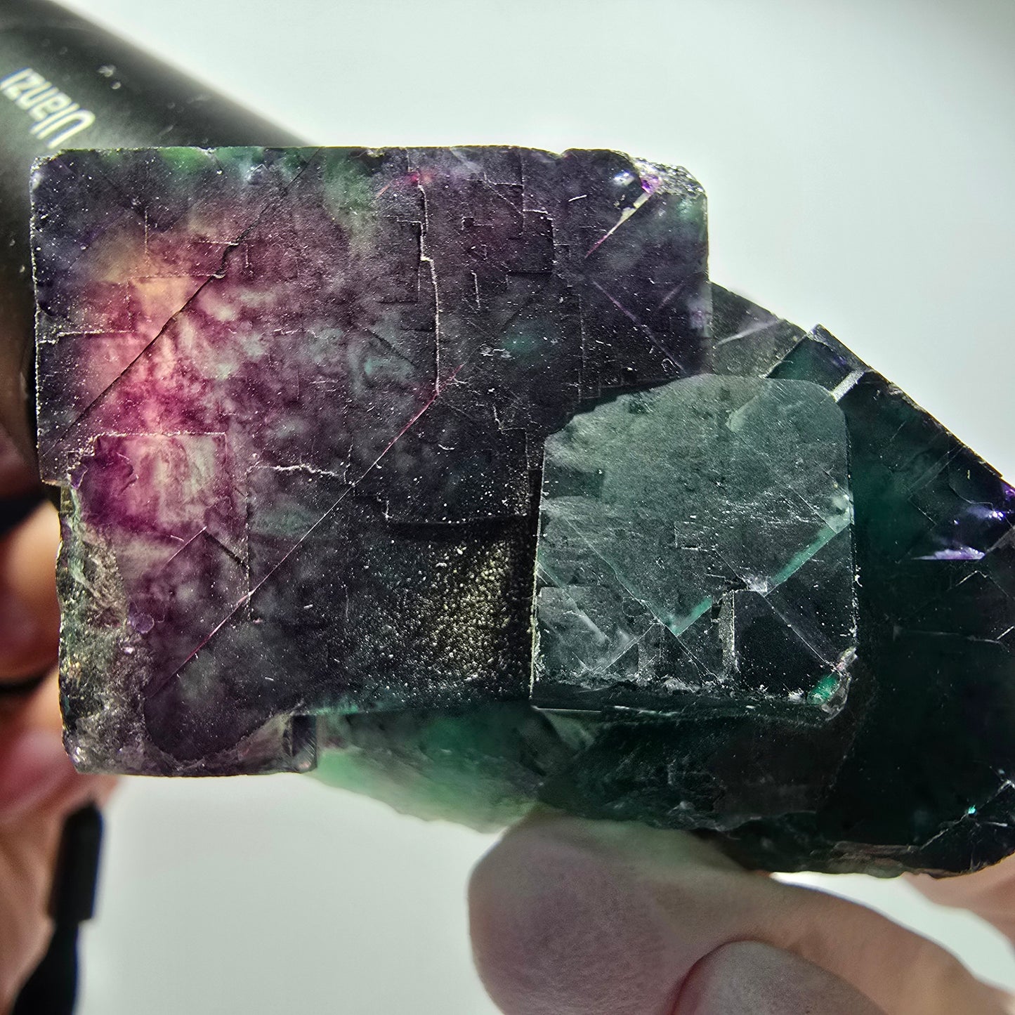 Cube de Fluorite fantôme sur matrice, vert violet, Okorusu, Namibie 70*42*32mm #12546
