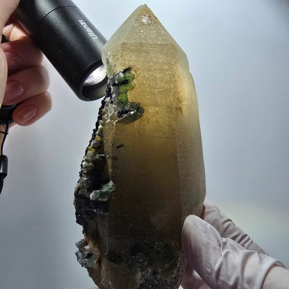 Quartz fumé XL, Fluorine, Tourmaline schorl, Opale hyalite, Muscovite Erongo Namibie 119*77*56mm #12547