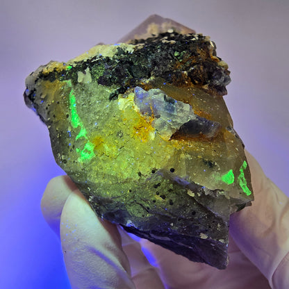 Quartz fumé XL, Fluorine, Tourmaline schorl, Opale hyalite, Muscovite Erongo Namibie 119*77*56mm #12547