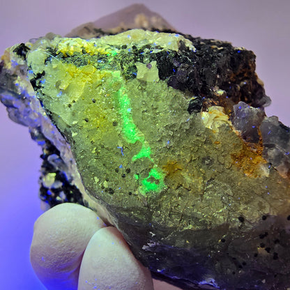 Quartz fumé XL, Fluorine, Tourmaline schorl, Opale hyalite, Muscovite Erongo Namibie 119*77*56mm #12547