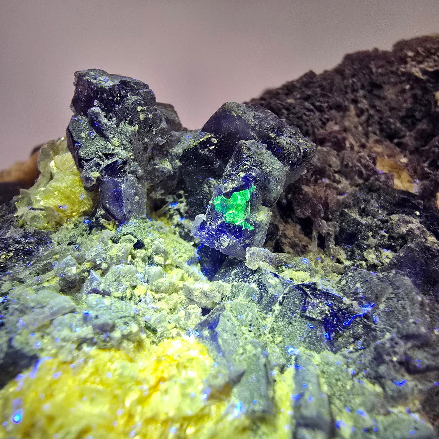XL Colorful Phantom Fluorite, Schorl Tourmaline, Muscovite, Hyalite Erongo, Namibia 124*112*64mm #12548