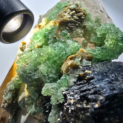 XL Quartz fumé, Fluorite, Tourmaline schorl, Muscovite, Erongo, Namibie 128*109*93mm #12549