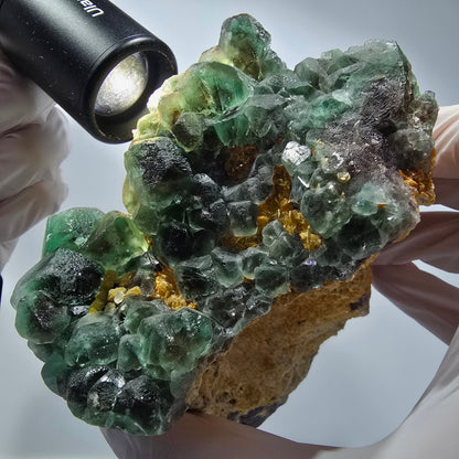Fluorite fantôme XL, Muscovite, Opale hyalite, Tourmaline schorl Erongo, Namibie 118*120*72mm #12550
