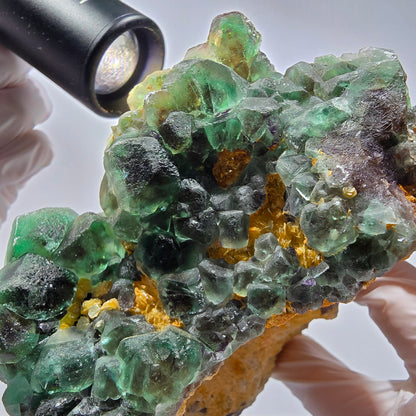 Fluorite fantôme XL, Muscovite, Opale hyalite, Tourmaline schorl Erongo, Namibie 118*120*72mm #12550