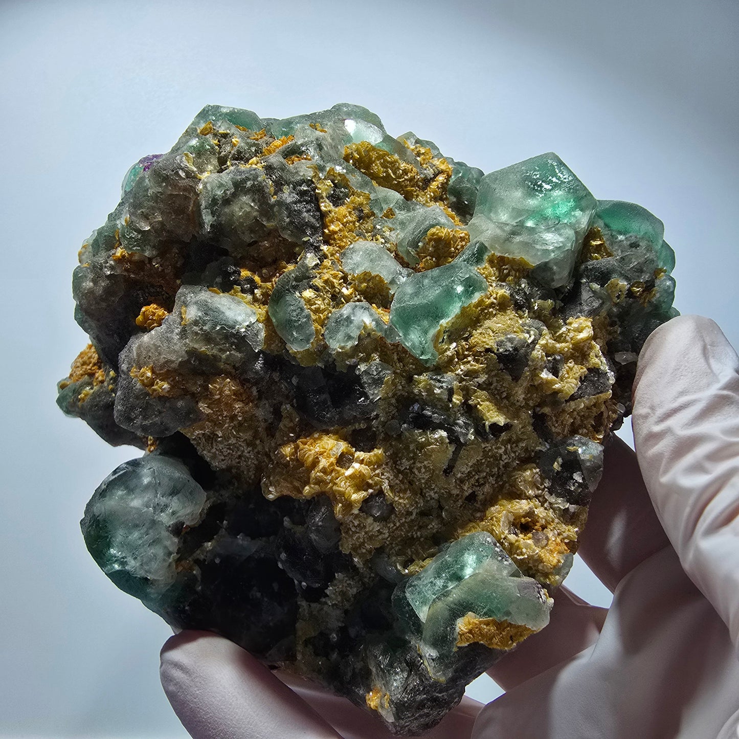 Fluorite fantôme XL, Muscovite, Opale hyalite, Tourmaline schorl Erongo, Namibie 118*120*72mm #12550