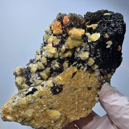 XL Colorful Fluorite, Schorl Tourmaline, Hyalite Smoky Quartz Muscovite Erongo, Namibia 106*78*73mm #12552