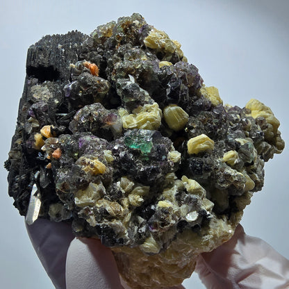 XL Colorful Fluorite, Schorl Tourmaline, Hyalite Smoky Quartz Muscovite Erongo, Namibia 106*78*73mm #12552
