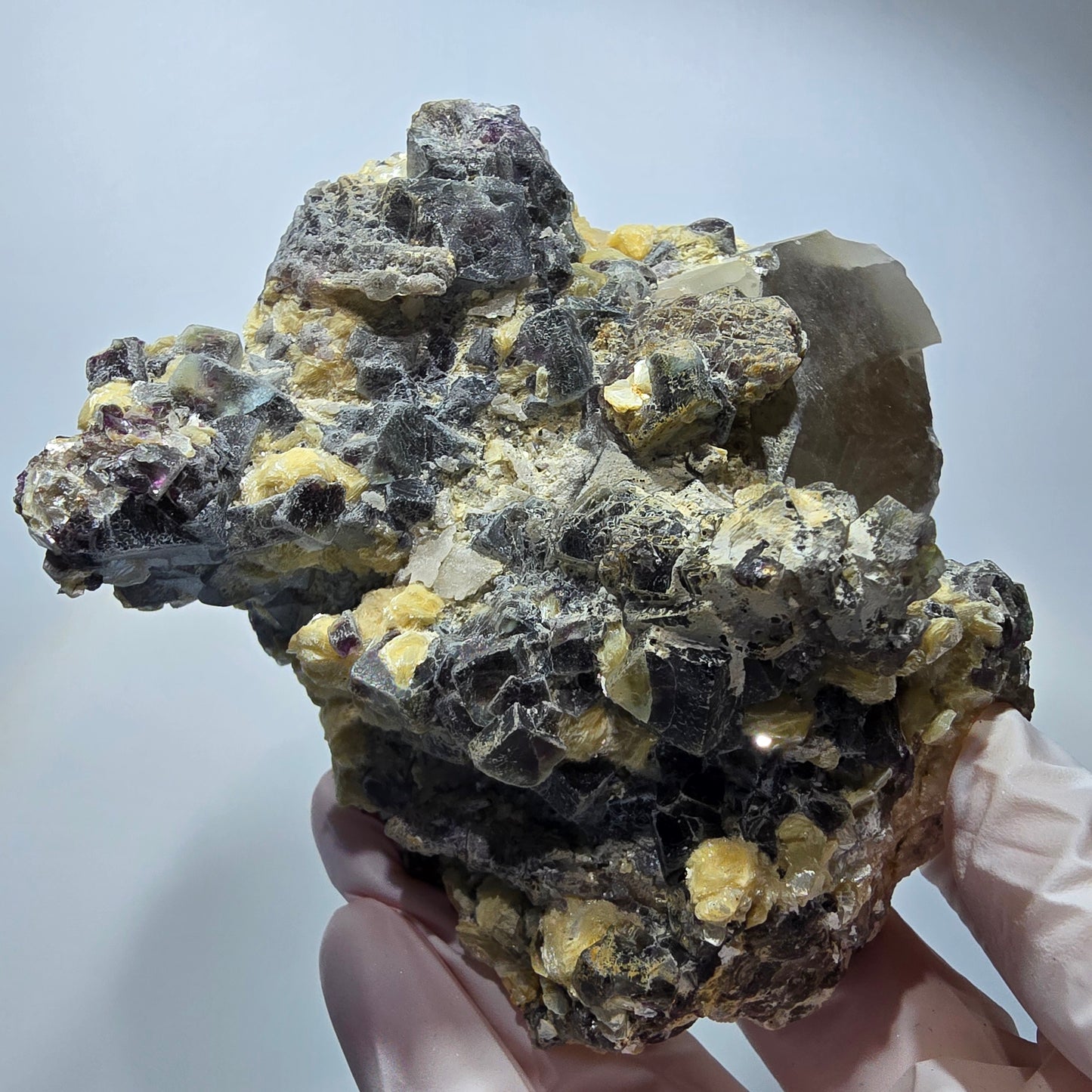 XL Colorful Fluorite, Schorl Tourmaline, Smoky Quartz Muscovite specimen Erongo, Namibia 106*103*70mm #12553
