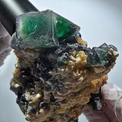 Fluorite XL Phantom, tourmaline schorl, quartz fumé muscovite sur matrice Erongo, Namibie 103*92*60mm #12554