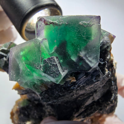 Fluorite XL Phantom, tourmaline schorl, quartz fumé muscovite sur matrice Erongo, Namibie 103*92*60mm #12554