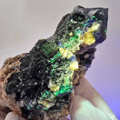 Fluorite XL Phantom, tourmaline schorl, quartz fumé muscovite sur matrice Erongo, Namibie 103*92*60mm #12554