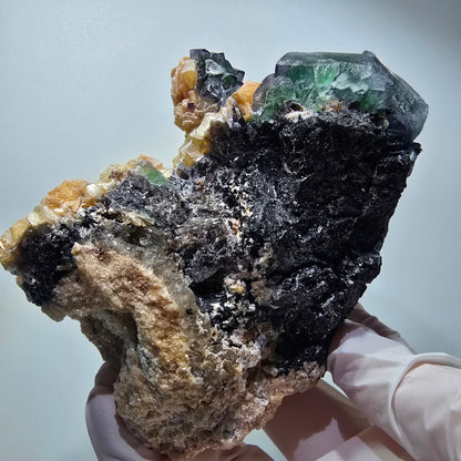 Fluorite XL Phantom, tourmaline schorl, quartz fumé muscovite sur matrice Erongo, Namibie 103*92*60mm #12554