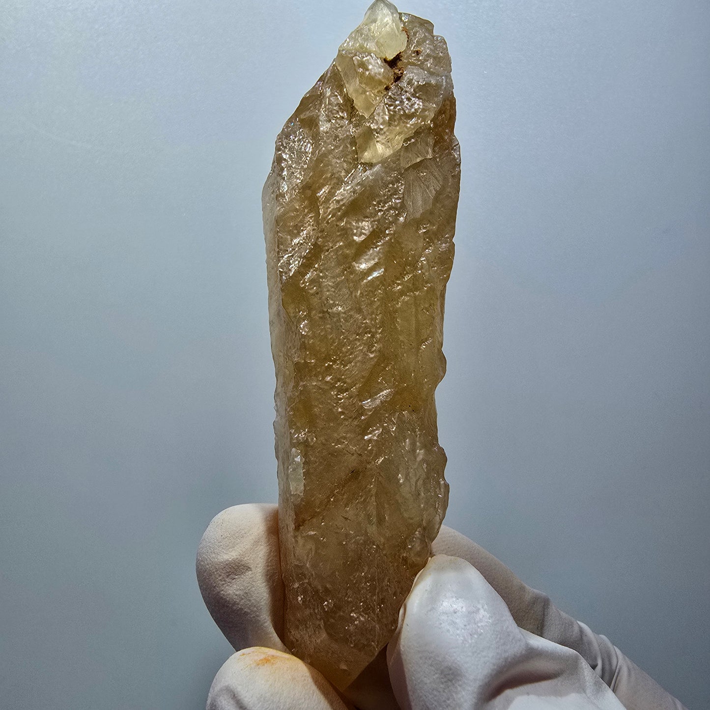 Cristal de calcite miel naturelle, jaune orangé Erongo, Namibie 88*27*19mm #12558