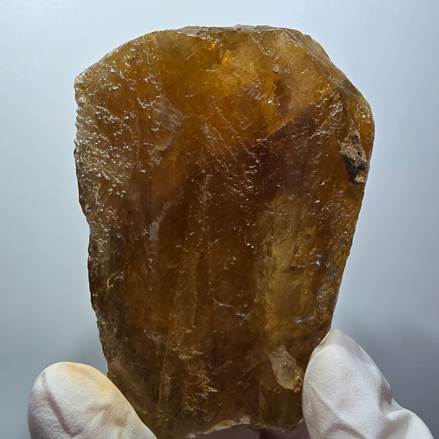 Grand cristal de calcite miel naturel, jaune orangé Erongo, Namibie 83*63*50mm #12562