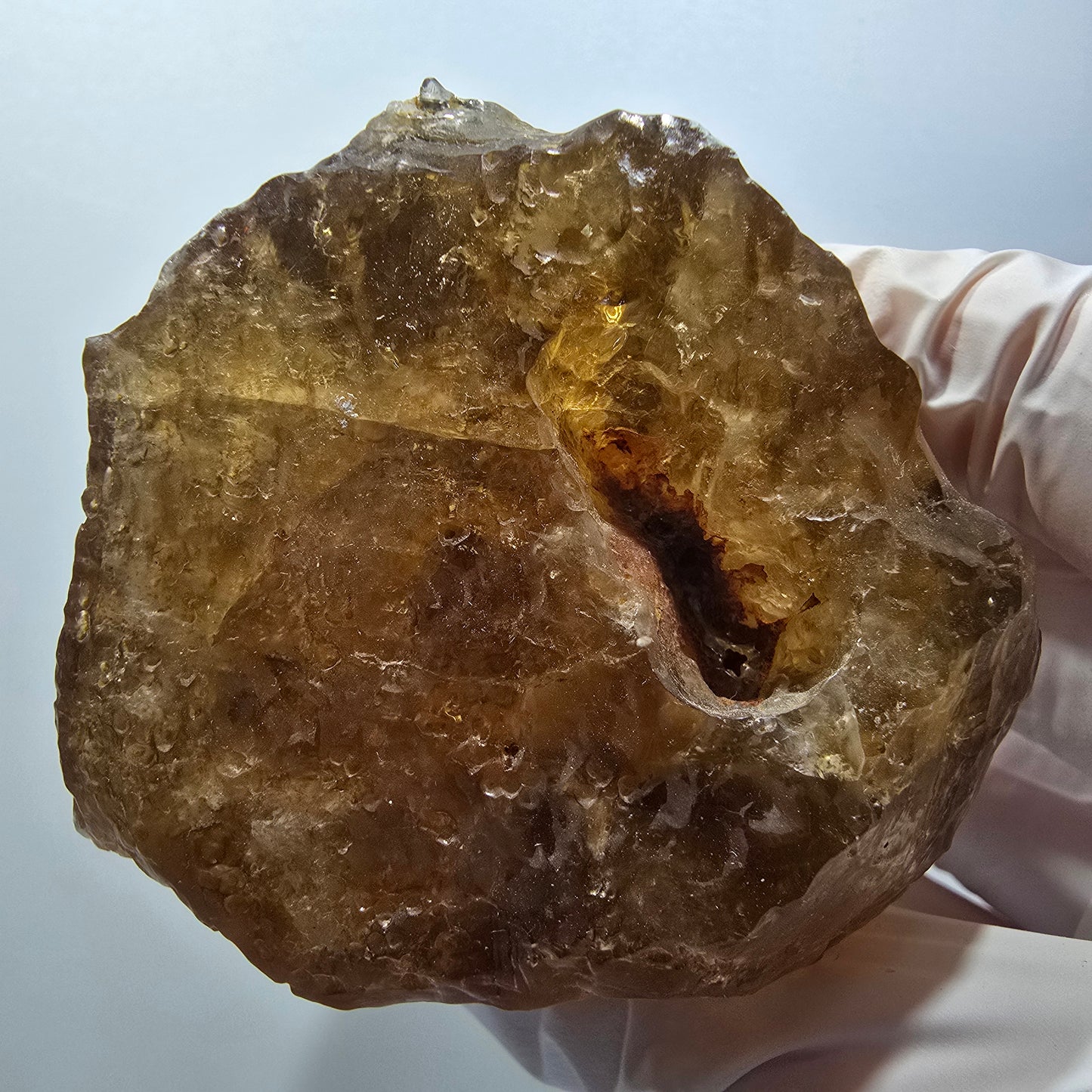 Grand cristal de calcite miel naturel, jaune orangé Erongo, Namibie 83*63*50mm #12562