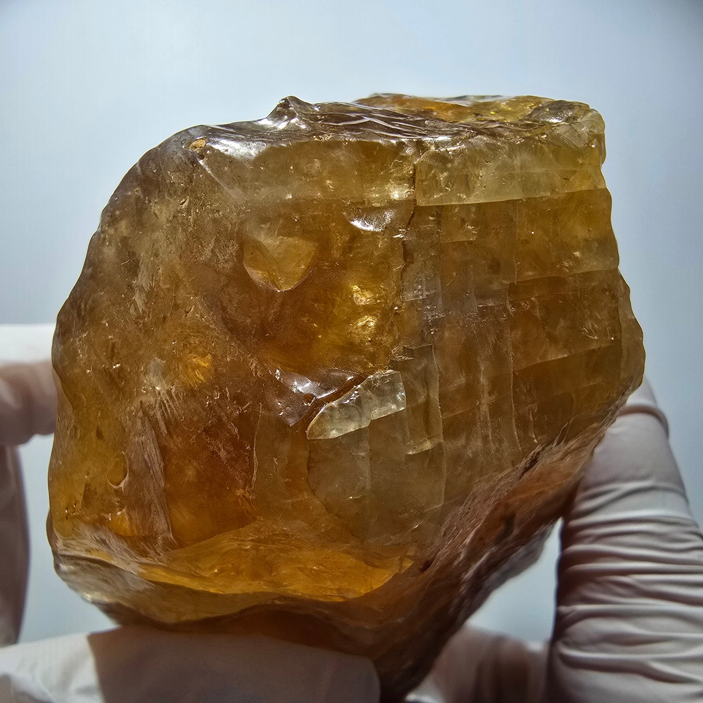 XL Cristal de calcite miel naturel, jaune orangé Erongo, Namibie 151*100*71mm #12566