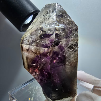 Améthyste squelettique Enhydro, analcime, hématite, 2x bulles, 2x particules, mine de Streep Namibie 62*44*28mm #12571