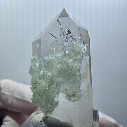 Quartz fumé squelette enhydre, Prehnite 1x bulle mine Streep Gobo. Namibie 44*25*21mm #12583