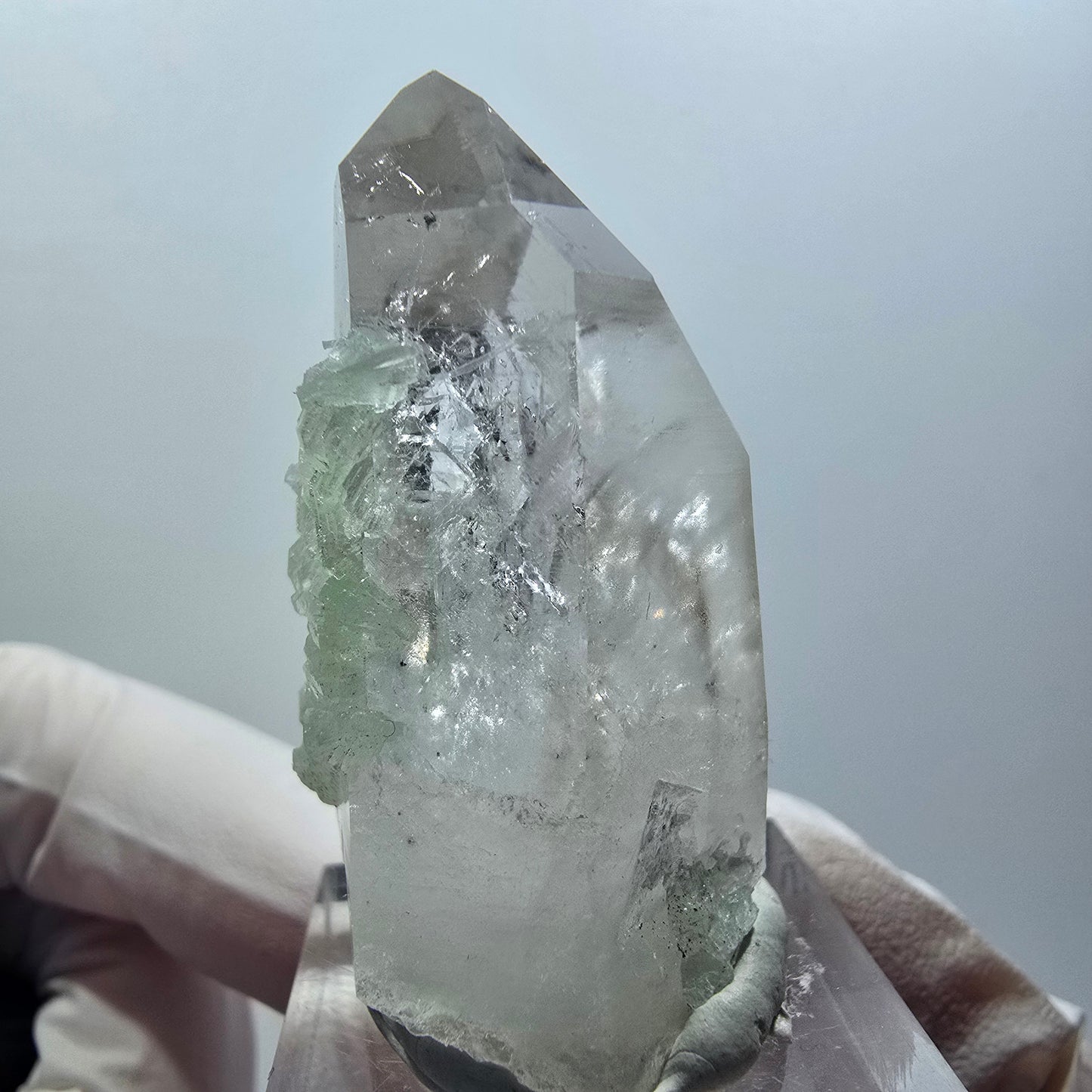 Quartz fumé squelette enhydre, Prehnite 1x bulle mine Streep Gobo. Namibie 44*25*21mm #12583