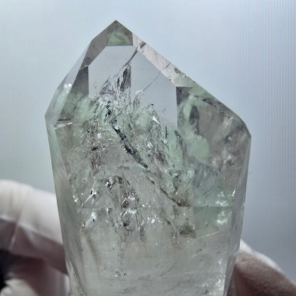Quartz fumé squelette enhydre, Prehnite 1x bulle mine Streep Gobo. Namibie 44*25*21mm #12583