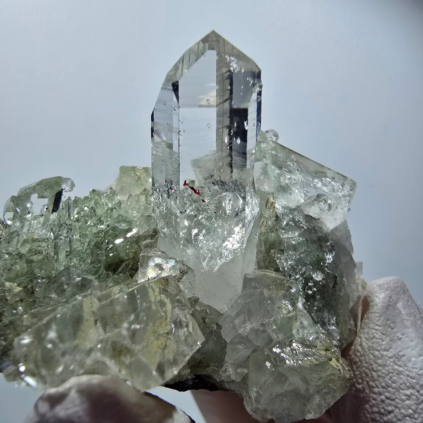 Starburst Harlequin Quartz, Analcime, Prehnite, Calcite Streep Mine Gobob., Namibia 60*41*37mm #12588