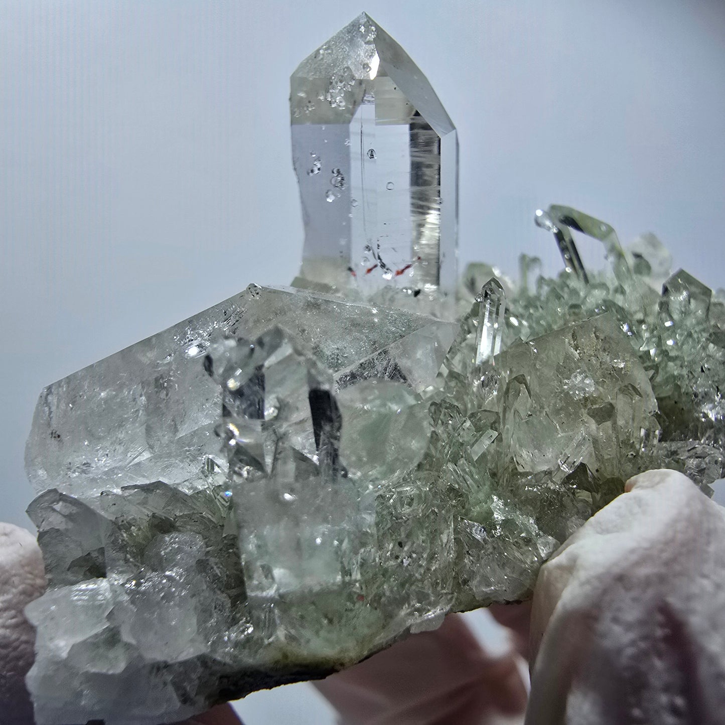 Starburst Harlequin Quartz, Analcime, Prehnite, Calcite Streep Mine Gobob., Namibia 60*41*37mm #12588