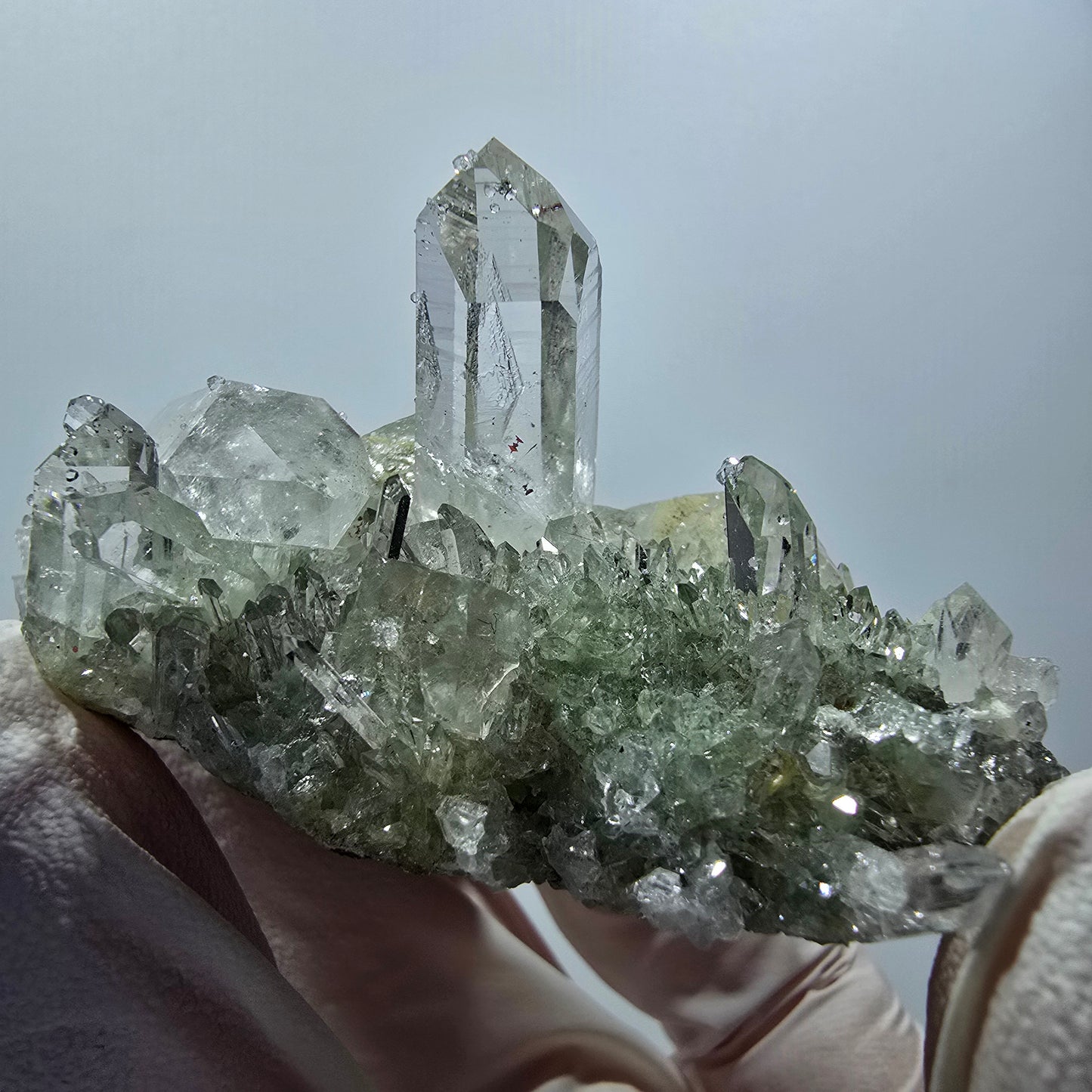 Starburst Harlequin Quartz, Analcime, Prehnite, Calcite Streep Mine Gobob., Namibia 60*41*37mm #12588