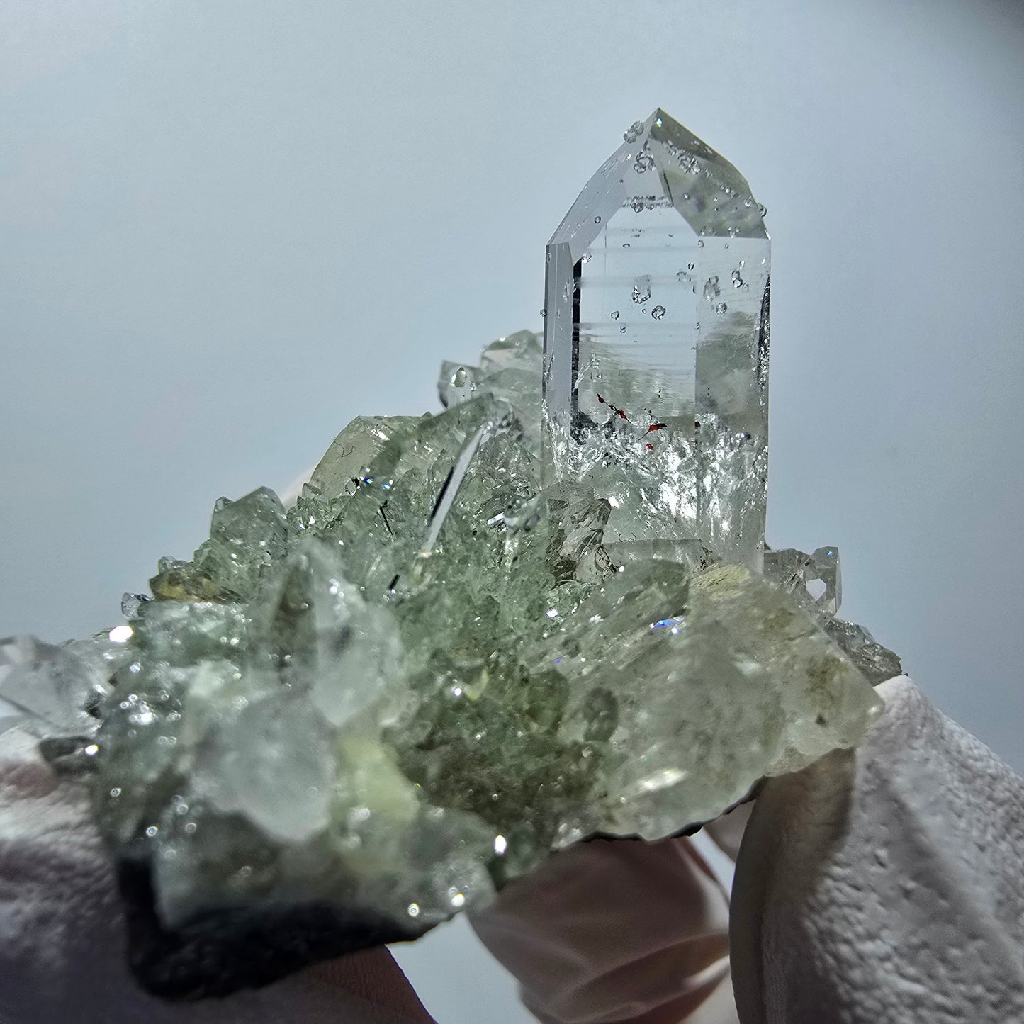 Starburst Harlequin Quartz, Analcime, Prehnite, Calcite Streep Mine Gobob., Namibia 60*41*37mm #12588
